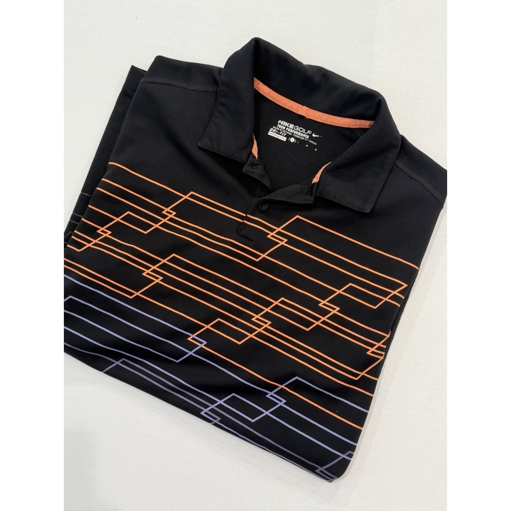 Nike Golf Tour Performance Dri-FIT Polo Shirt Mens Large Black Orange Purple Top